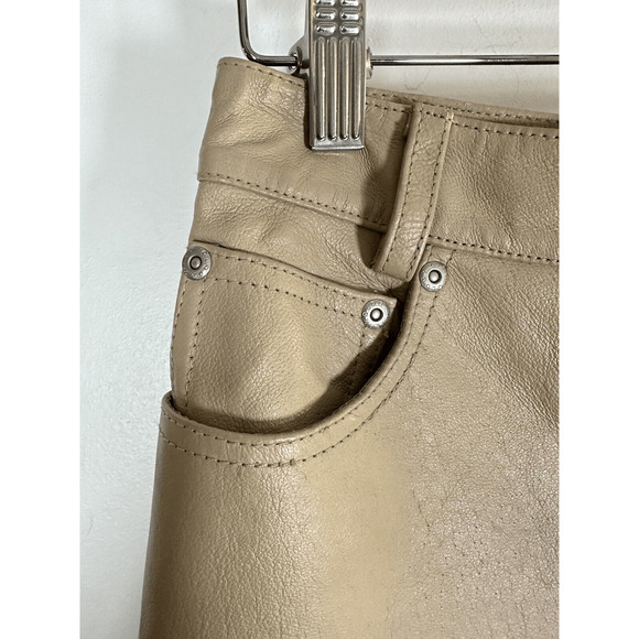 VINTAGE 90's Leather pants Newport News Jeanology Womens 8 Tan Straight cropped - Picture 3 of 16